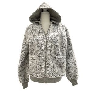 Urban Outfitters Brea Hooded Fleece Zip Up Hoodie Grey